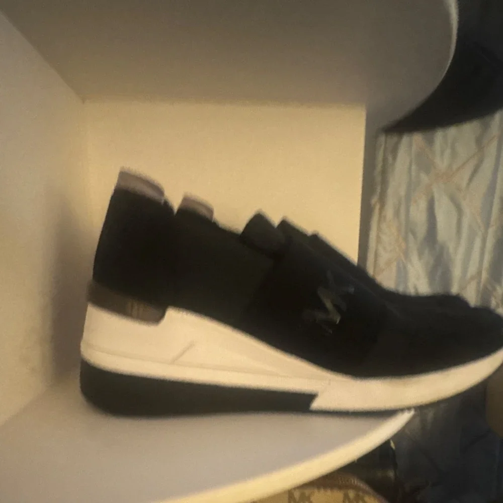 Michael Kors Women's Slip-On Sneakers Black White Logo Accent Designer
